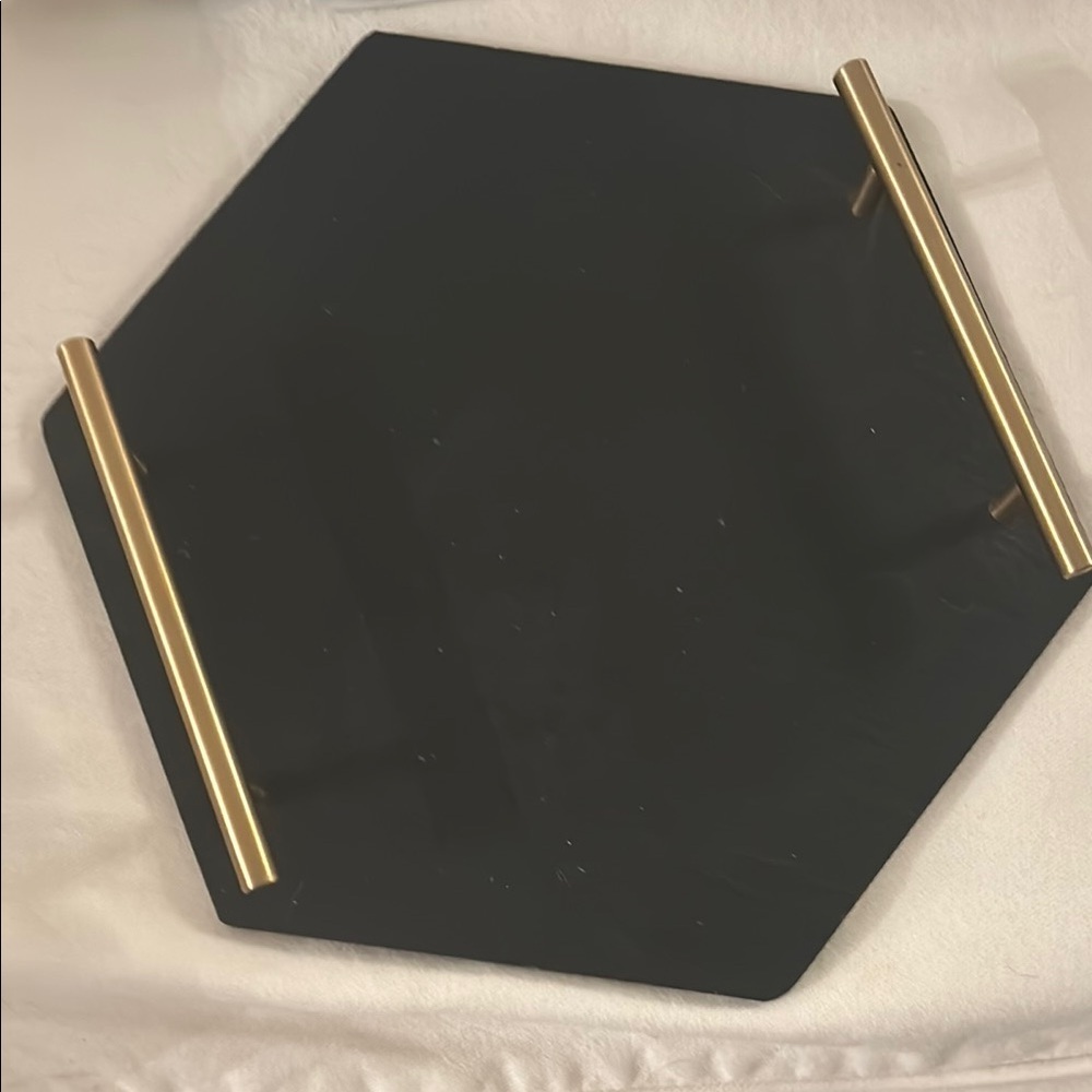 Chic Black Hexagonal Tray with Gold Handles